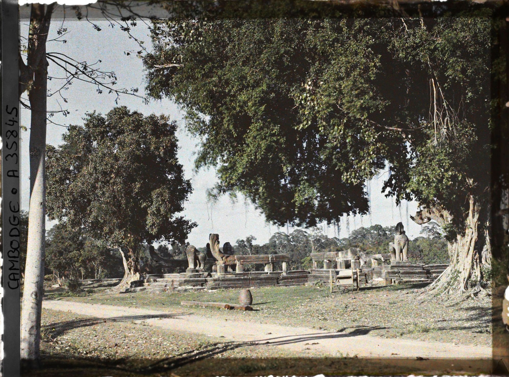Image représentant Des fragments de sculptures (nâga-balustrades et lions d'échiffre)