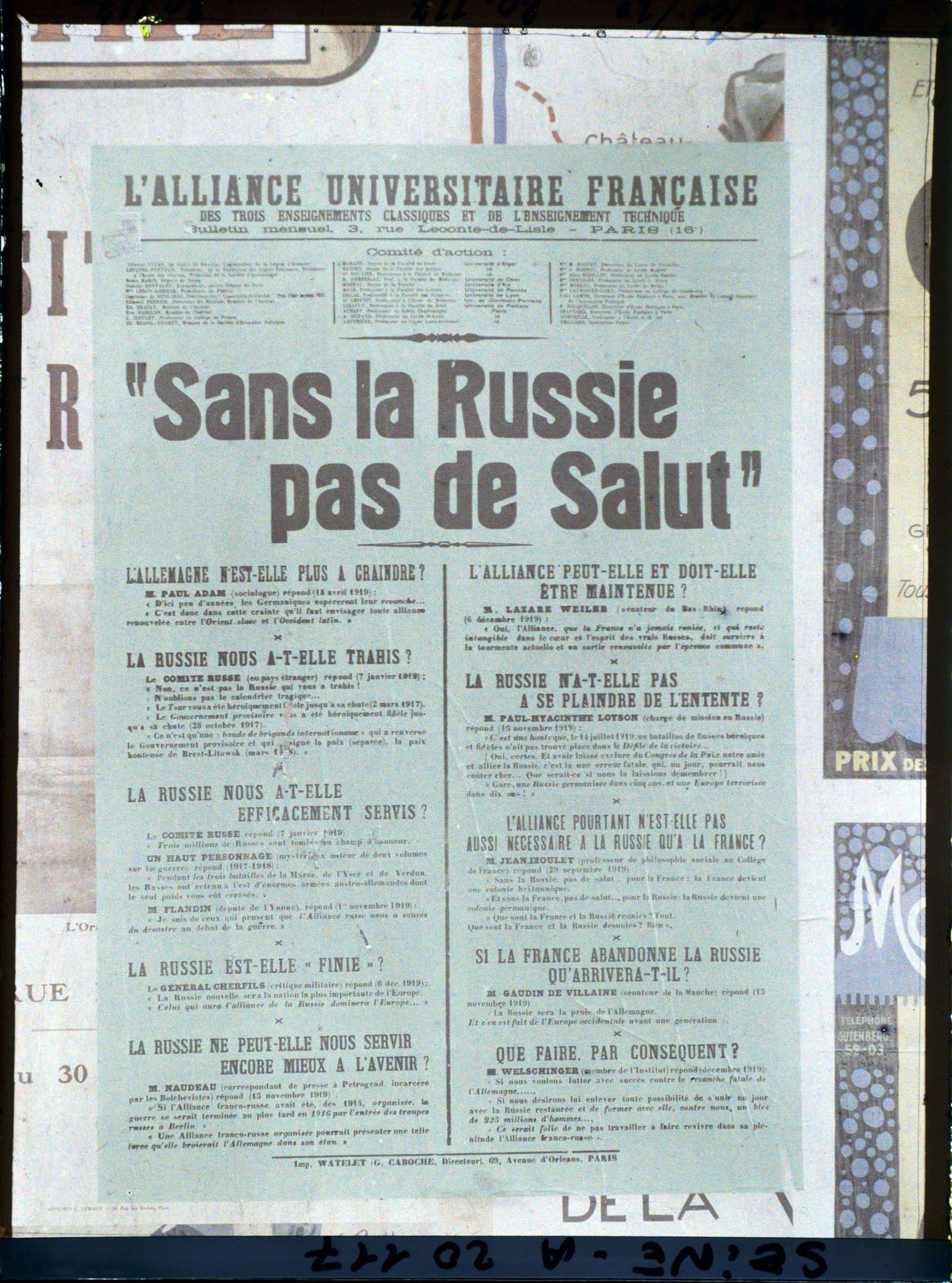 Image représentant Affiche de l'Alliance universitaire française "Sans la Russie, pas de Salut"