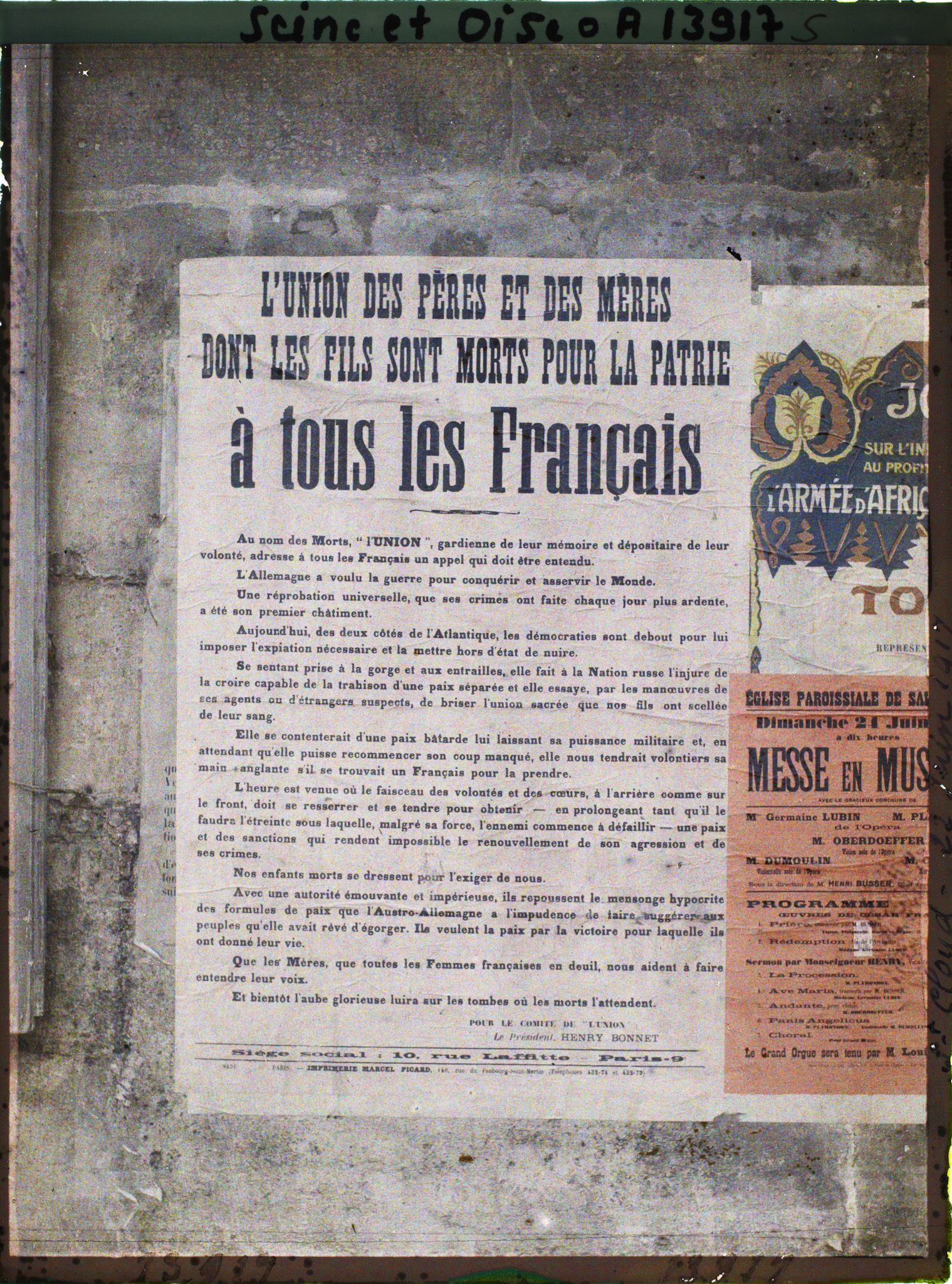 Image représentant Affiche de l'Union des Pères et des Mères dont les fils sont morts pour la Patrie