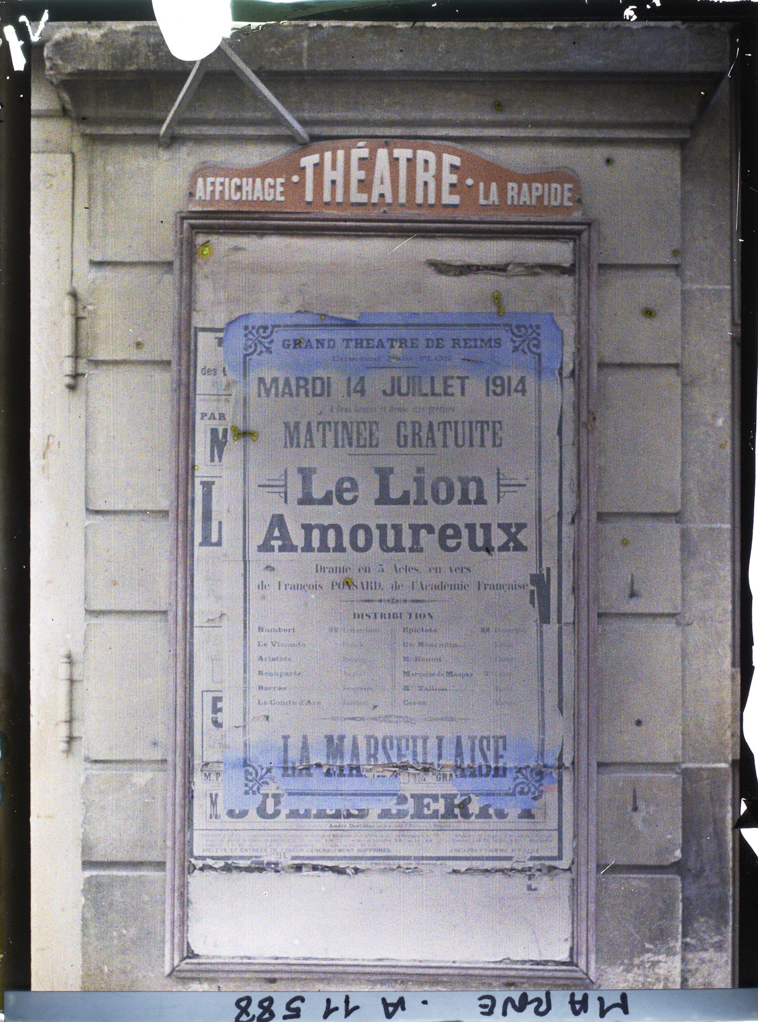 Image représentant Affiche de la pièce "le lion amoureux" de Ponsard, donnée en représentation au Grand Théâtre de Reims, le 14 juillet 1914