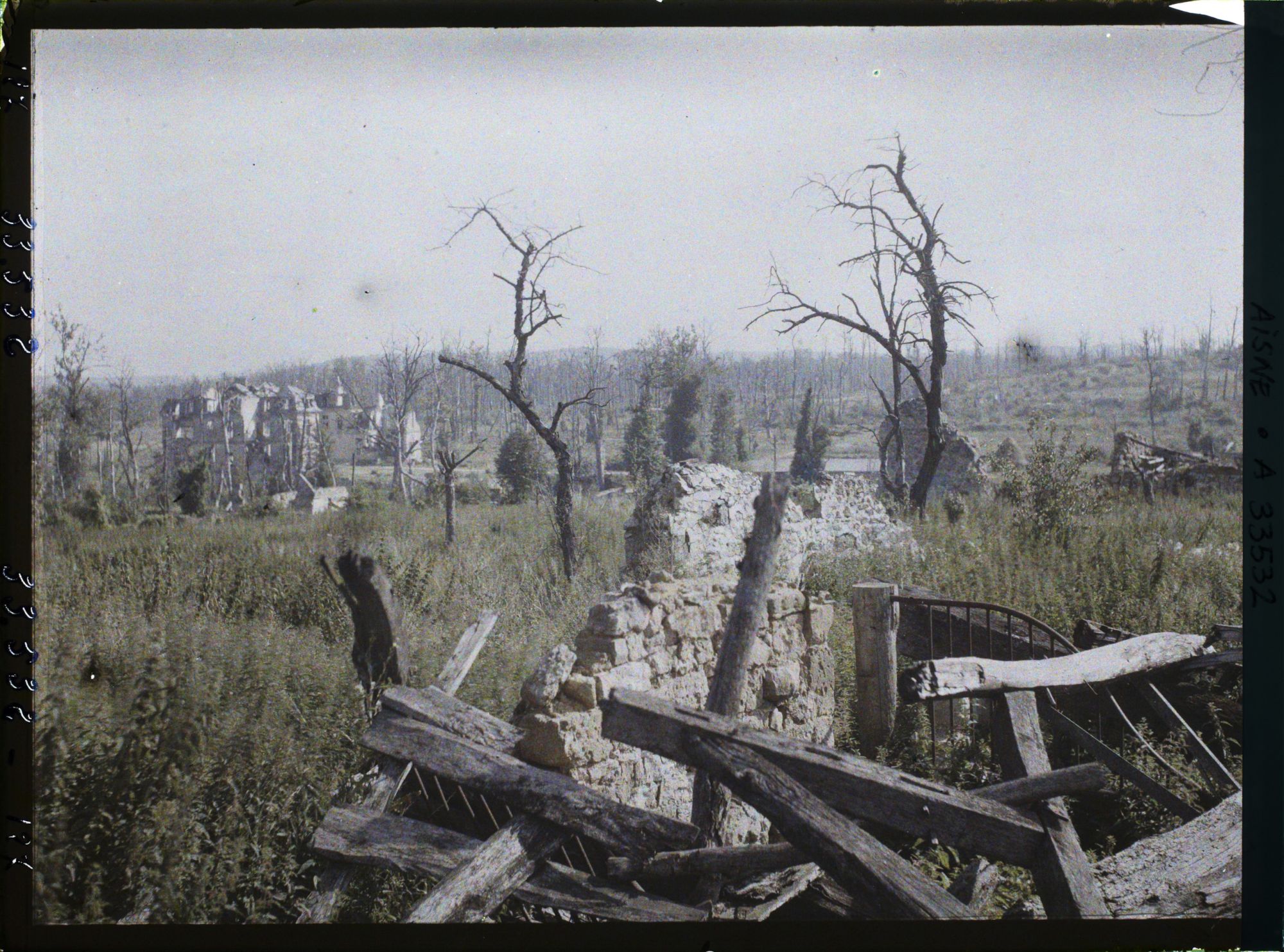 Image représentant France, Pinon, Ruines, arbres morts et le château de Pinon