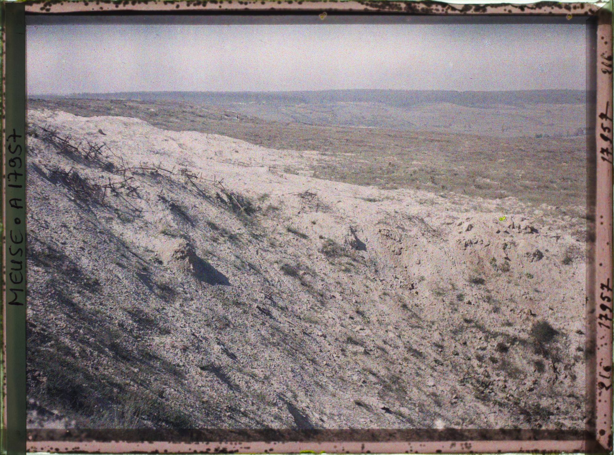 Image représentant France, Sur la Crête des Eparges, Le flanc des Eparges, au fond la tranchée de Calonne