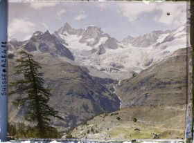 Image représentant L'Obergabelhorn et le glacier du Trift depuis le hameau de Findelen