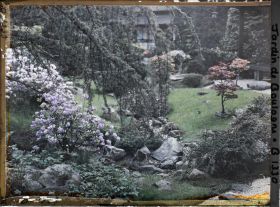 Image représentant Espace fleuri et rocheux situé au bord d'un chemin menant à la maison ouest du " village japonais "